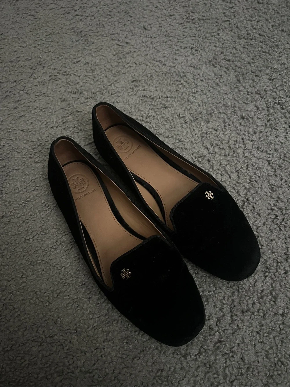 Tory Burch Black Velvet Logo Loafers